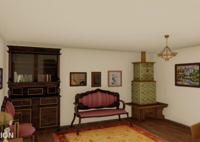 a render of a living room with furniture and decor